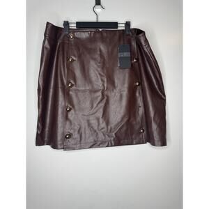 Kendall Kylie Plus Size Faux Leather Button Skirt Brown Size 3X New With Tags